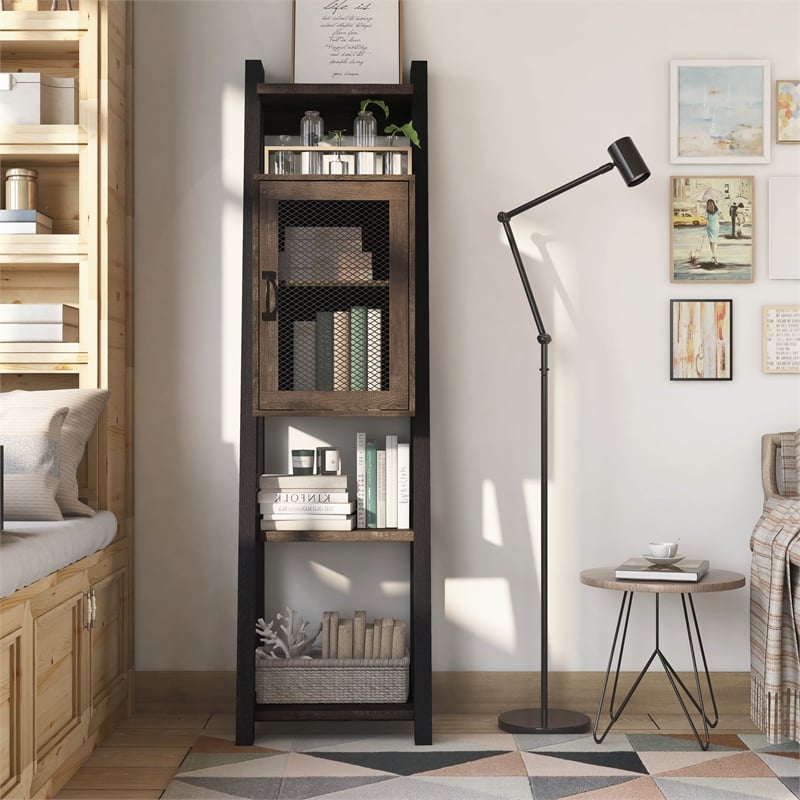 Furniture of America Acres Wood 5-Shelf Tower Cabinet in Brown