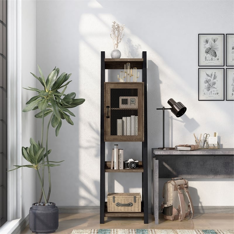 Furniture of America Acres Wood 5-Shelf Tower Cabinet in Brown