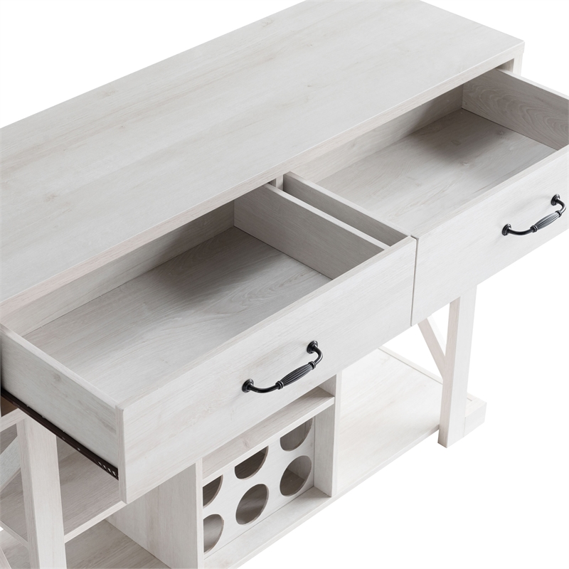 Furniture of America Acres Farmhouse Wood Wine Bar in White Oak