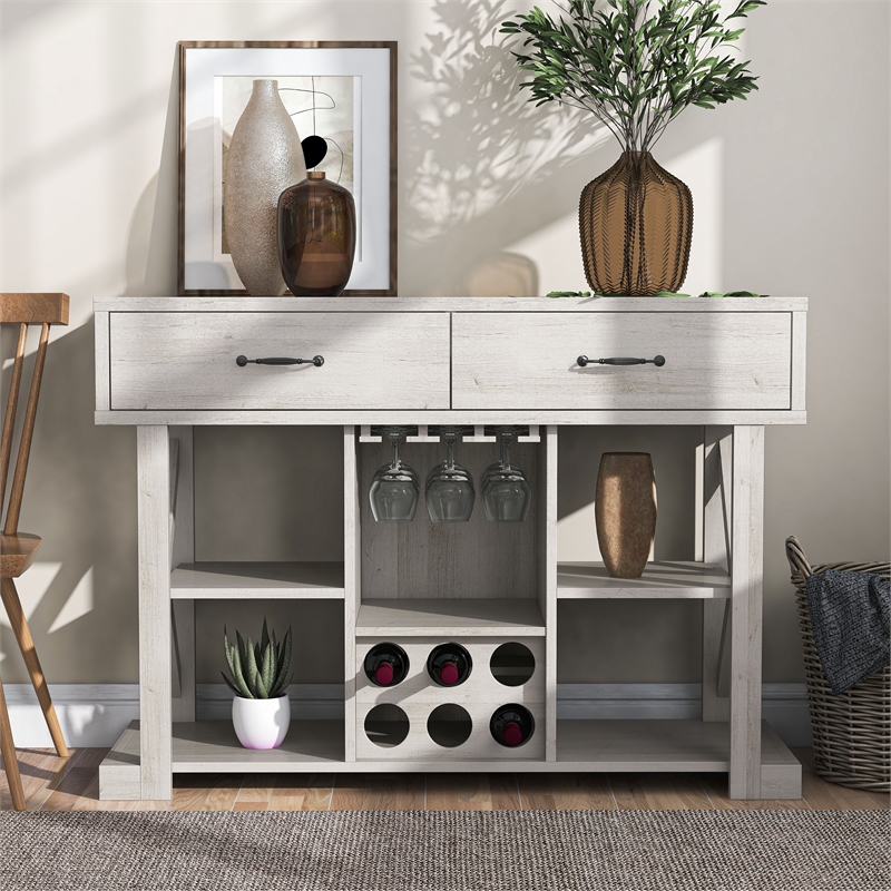 Furniture of America Acres Farmhouse Wood Wine Bar in White Oak