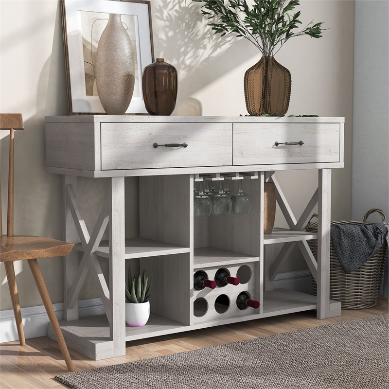 Furniture of America Acres Farmhouse Wood Wine Bar in White Oak