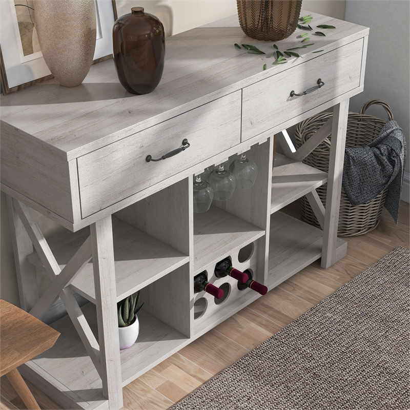 Furniture of America Acres Farmhouse Wood Wine Bar in White Oak
