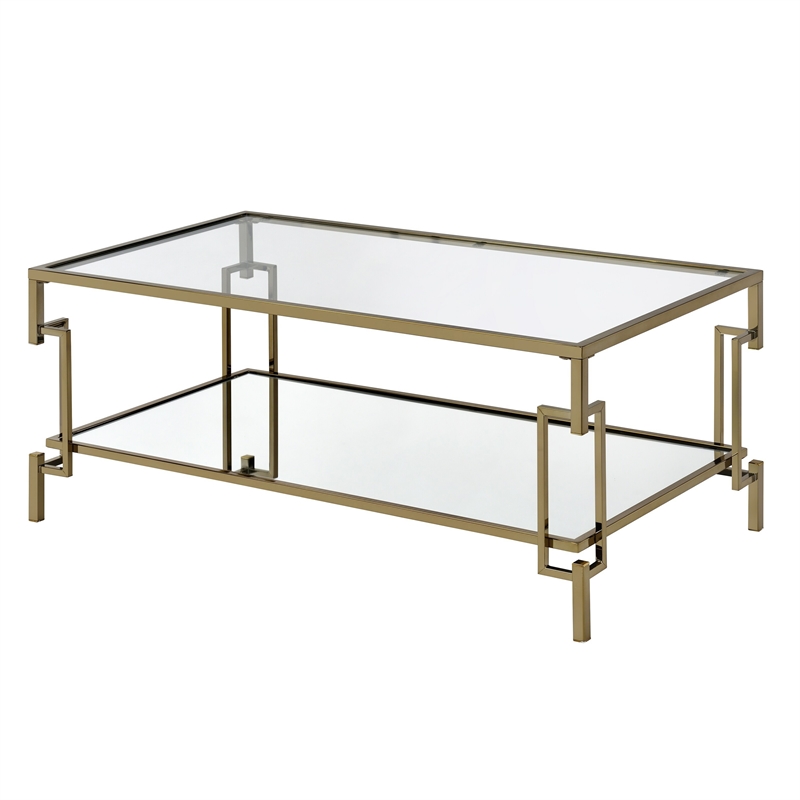 Furniture of America Anaheim Metal 2-Piece Coffee Table Set in Gold Champagne