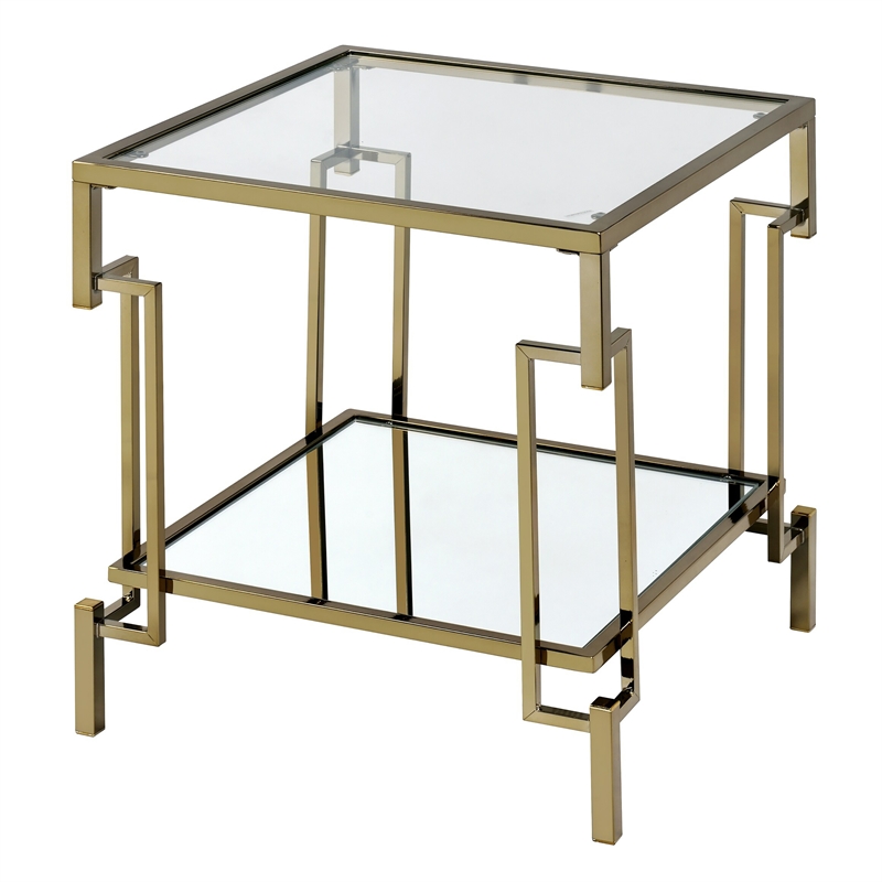 Furniture of America Anaheim Metal 2-Piece Coffee Table Set in Gold Champagne