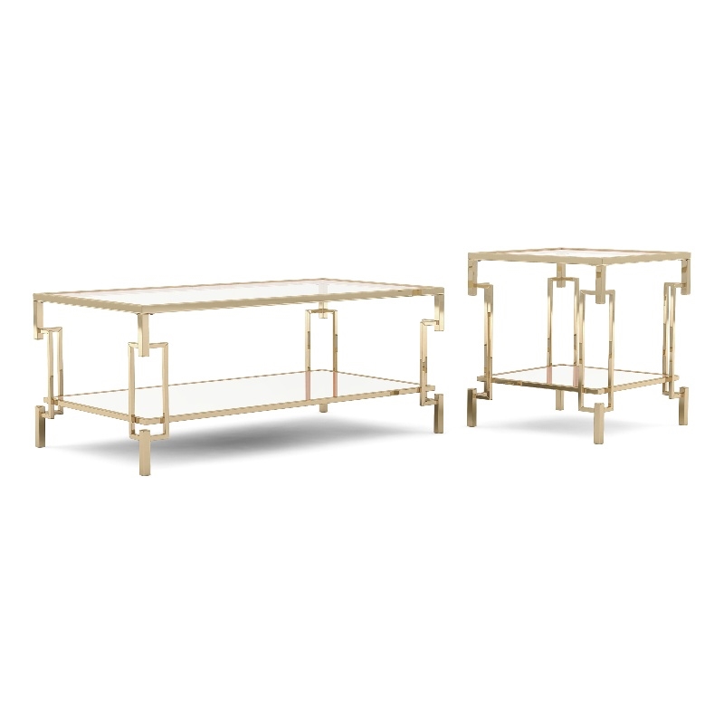 Furniture of America Anaheim Metal 2-Piece Coffee Table Set in Gold Champagne