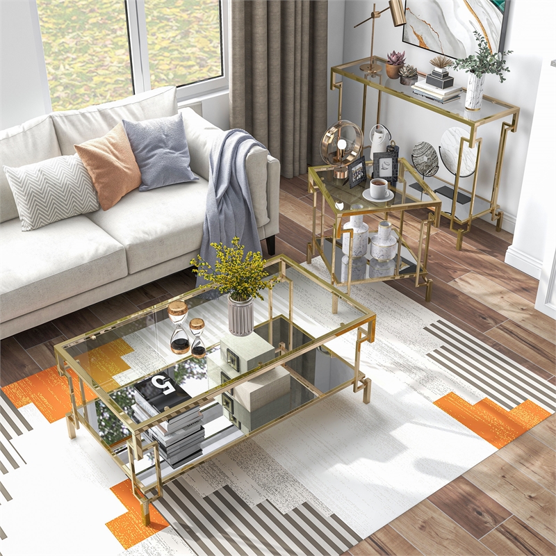 Furniture of America Anaheim Metal 3-Piece Coffee Table Set in Gold Champagne