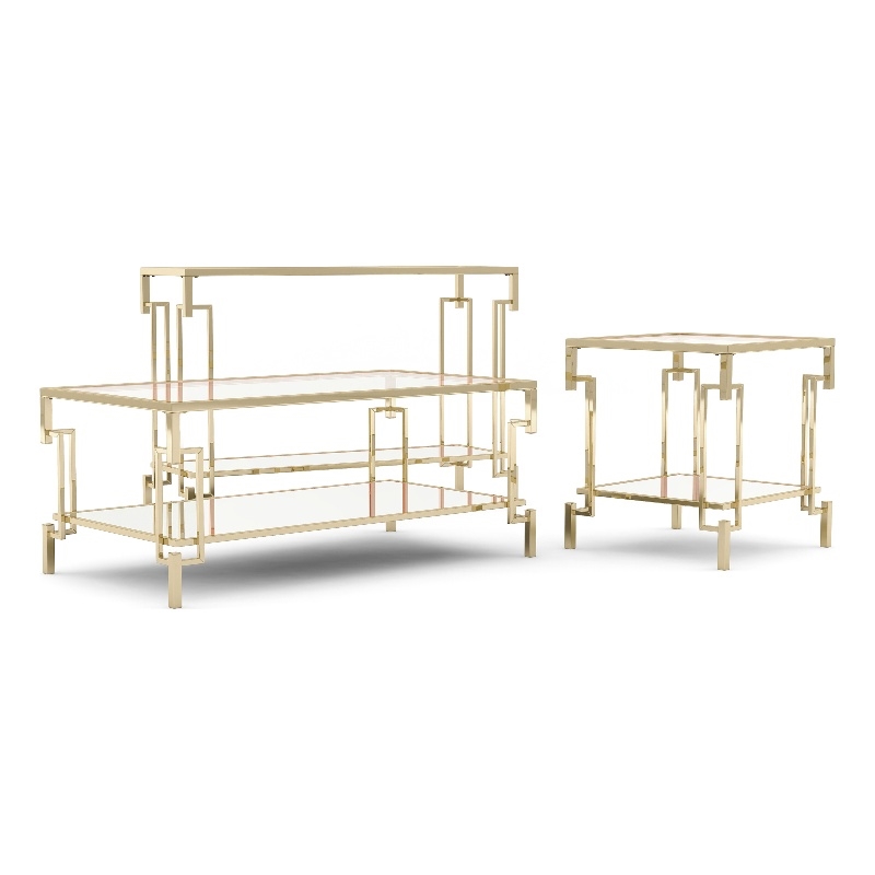 Furniture of America Anaheim Metal 3-Piece Coffee Table Set in Gold Champagne