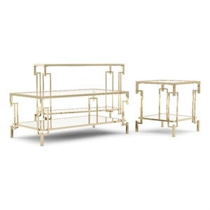 furniture of america anaheim metal 3-piece coffee table set in gold champagne