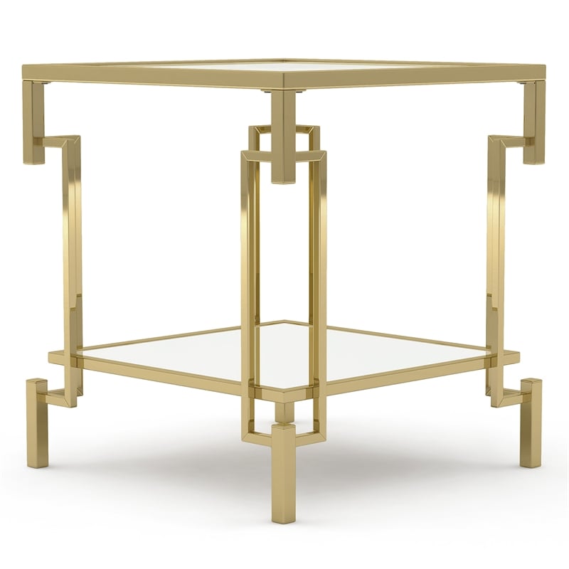 Furniture of America Anaheim Metal 1-Shelf End Table in Gold Champagne