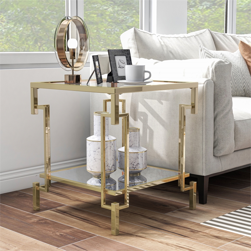 Furniture of America Anaheim Metal 1-Shelf End Table in Gold Champagne