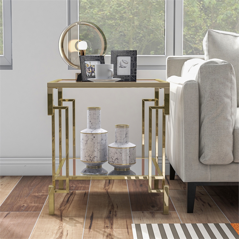 Furniture of America Anaheim Metal 1-Shelf End Table in Gold Champagne