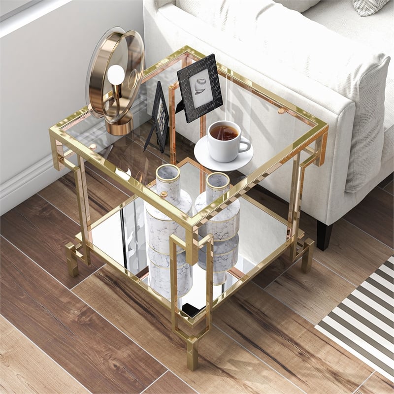 Furniture of America Anaheim Metal 1-Shelf End Table in Gold Champagne