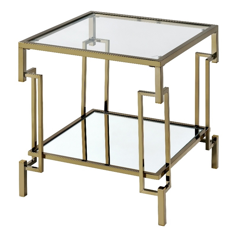 Furniture of America Anaheim Metal 1-Shelf End Table in Gold Champagne