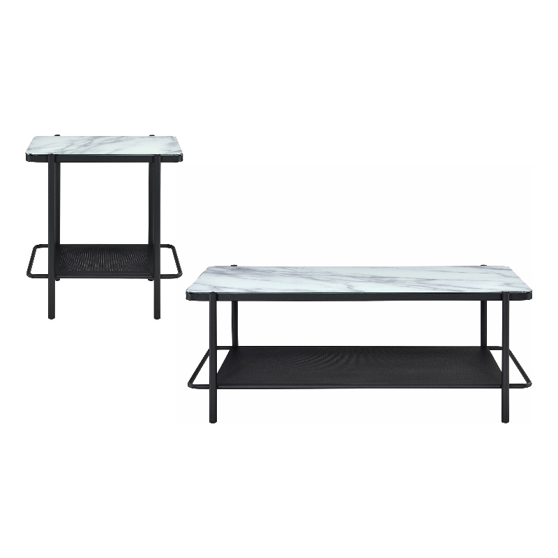 Furniture of America Joaquin Metal 2-Piece Coffee Table Set in Black and White