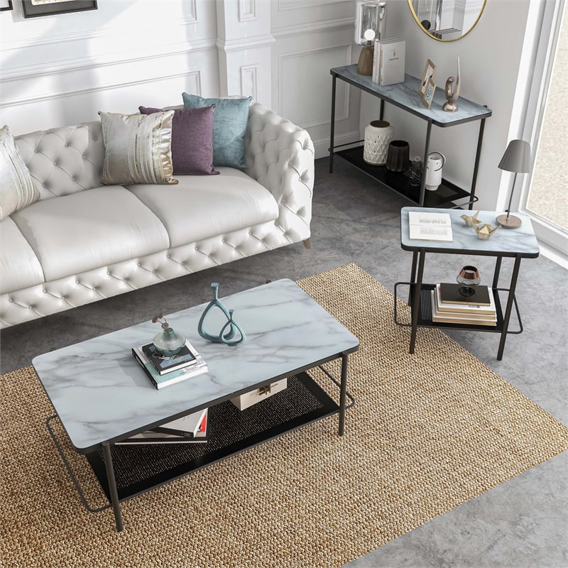 Furniture of America Joaquin Metal 3-Piece Coffee Table Set in Black and White
