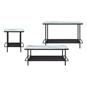 Furniture of America Joaquin Metal 3-Piece Coffee Table Set in Black and White