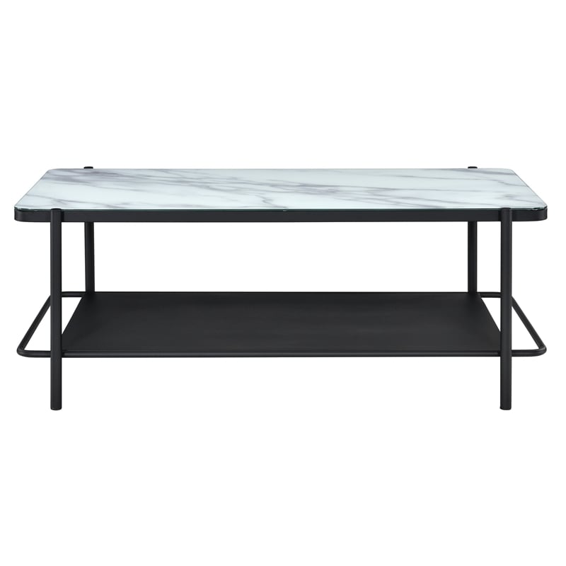 Furniture of America Joaquin Metal 1-Shelf Coffee Table in Black and White
