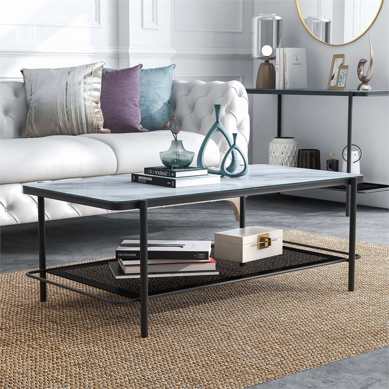 Furniture of America Joaquin Metal 1-Shelf Coffee Table in Black and White