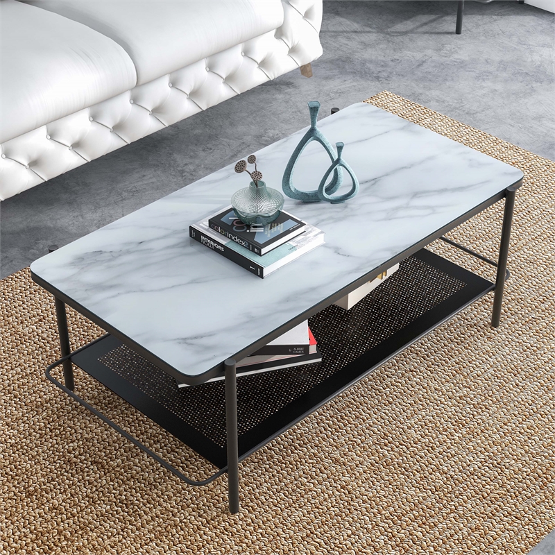 Furniture of America Joaquin Metal 1-Shelf Coffee Table in Black and White