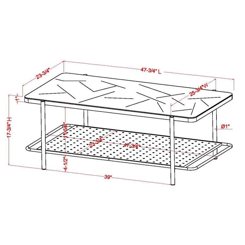 Furniture of America Joaquin Metal 1-Shelf Coffee Table in Black and White