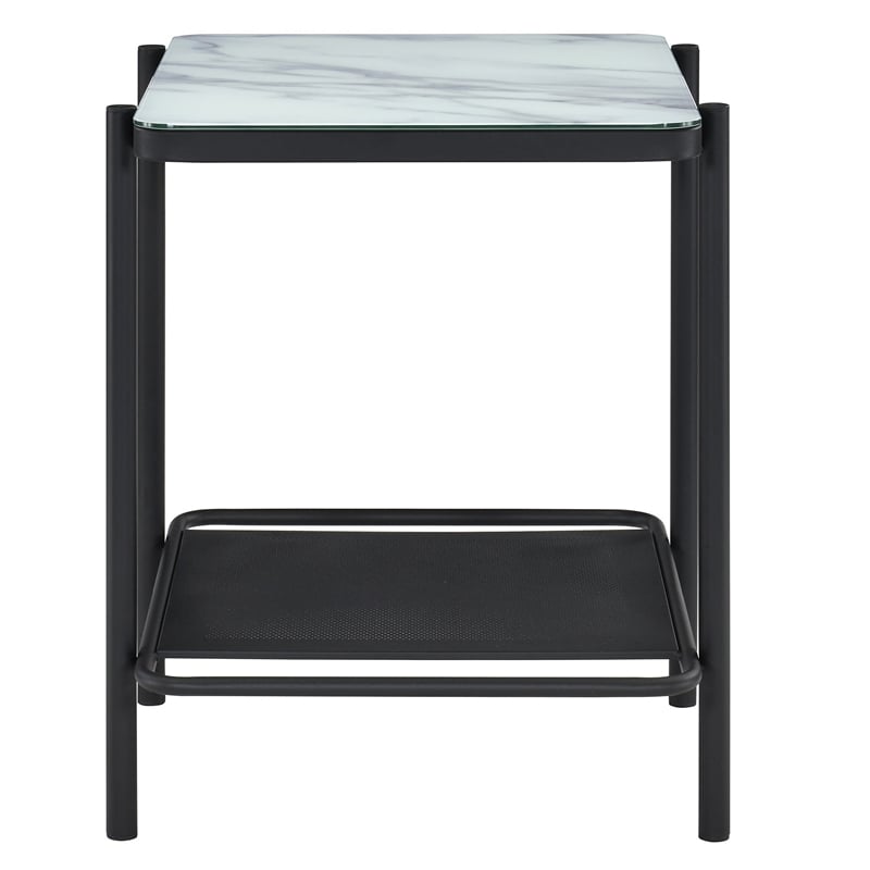 Furniture of America Joaquin Metal 1-Shelf End Table in Black and White