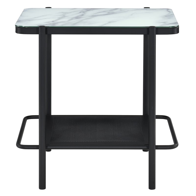 Furniture of America Joaquin Metal 1-Shelf End Table in Black and White