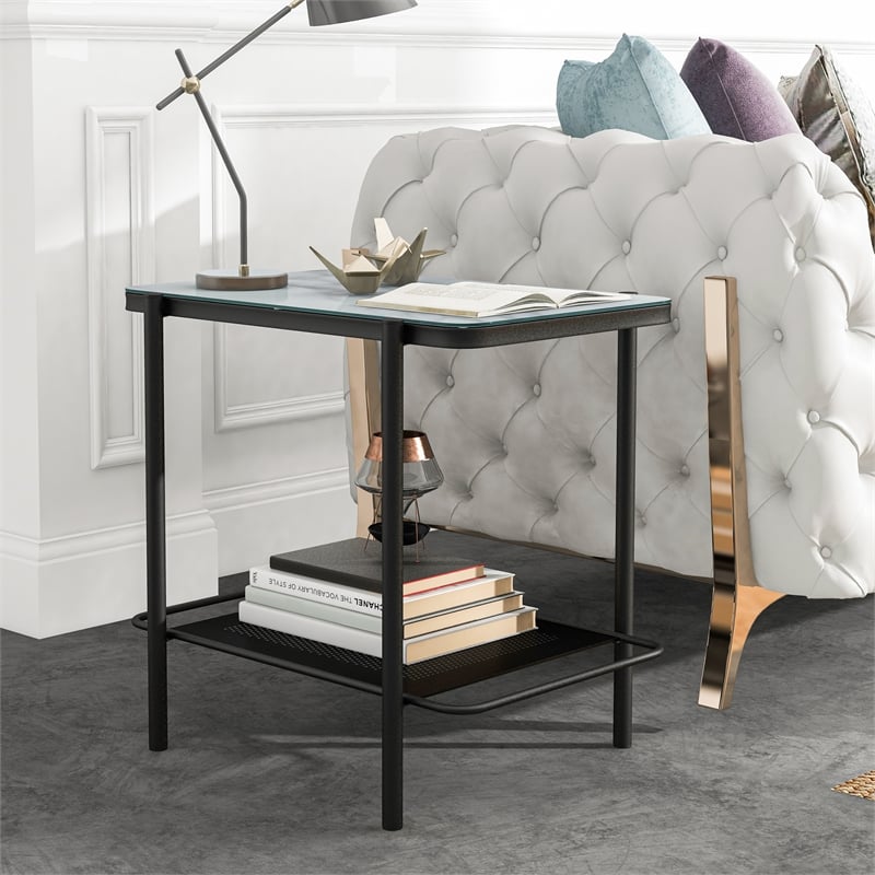 Furniture of America Joaquin Metal 1-Shelf End Table in Black and White