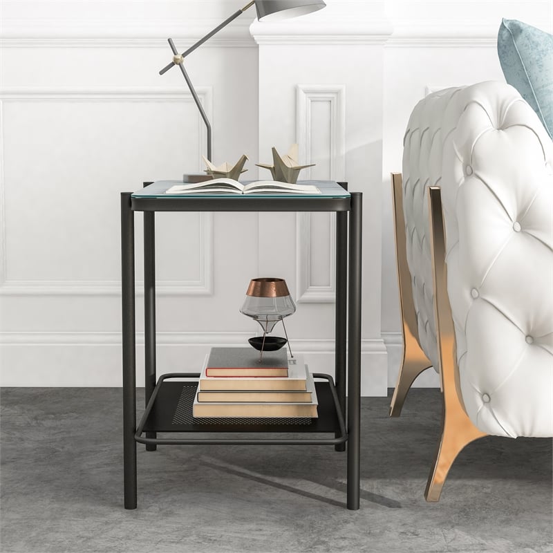 Furniture of America Joaquin Metal 1-Shelf End Table in Black and White
