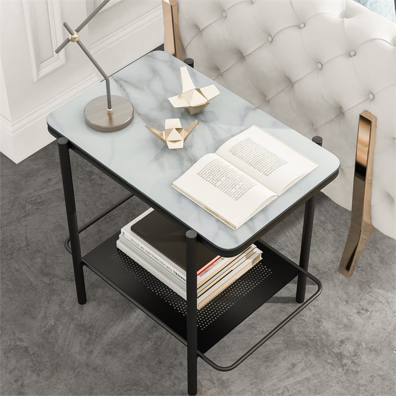 Furniture of America Joaquin Metal 1-Shelf End Table in Black and White
