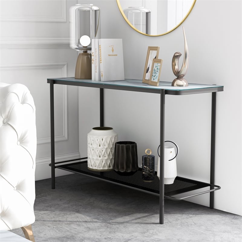 Furniture of America Joaquin Metal 1-Shelf Sofa Table in Black and White