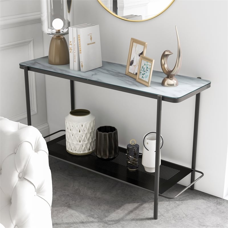 Furniture of America Joaquin Metal 1-Shelf Sofa Table in Black and White