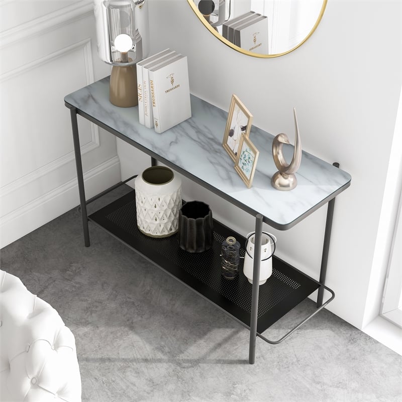 Furniture of America Joaquin Metal 1-Shelf Sofa Table in Black and White