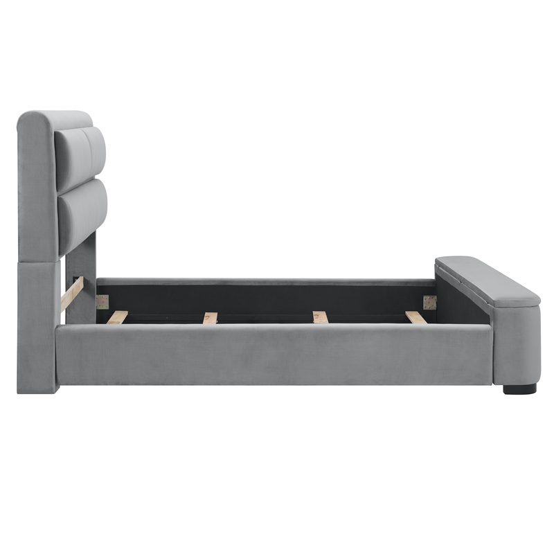 Furniture of America Fremont Contemporary Fabric Queen Bed with Storage in Gray