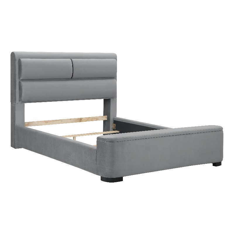 Furniture of America Fremont Contemporary Fabric Queen Bed with Storage in Gray