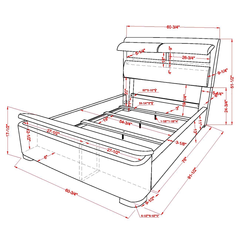 Furniture of America Fremont Contemporary Fabric Full Bed with Storage in Gray
