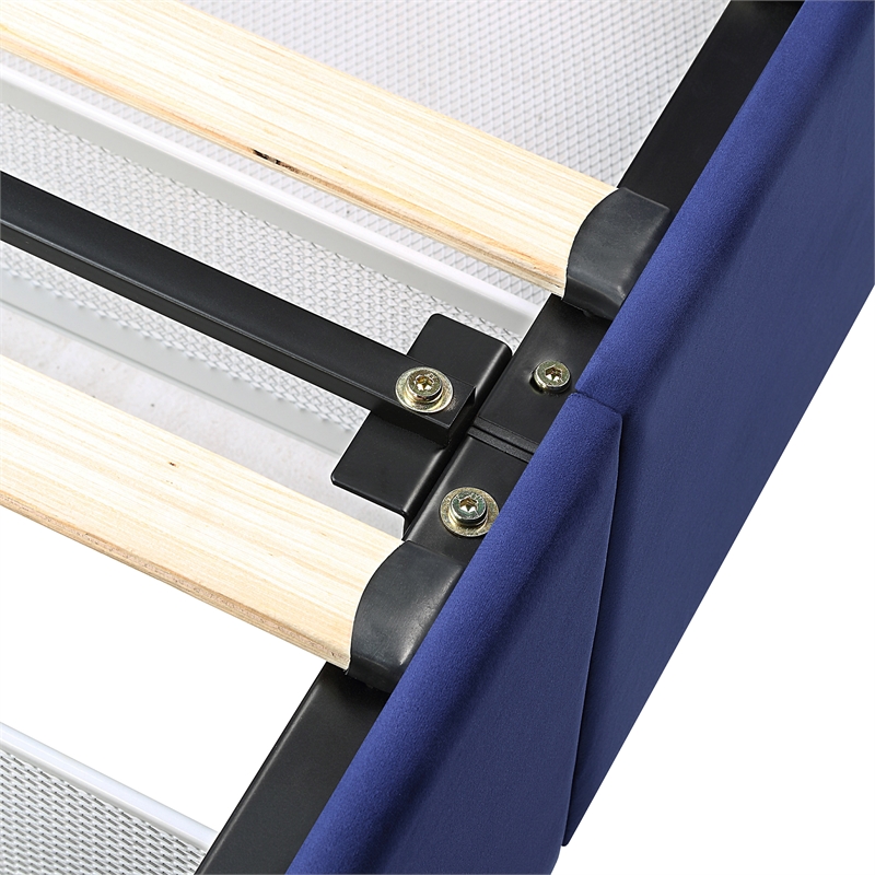 Furniture of America Alameda Fabric Upholstered Queen Bed with Drawers in Navy