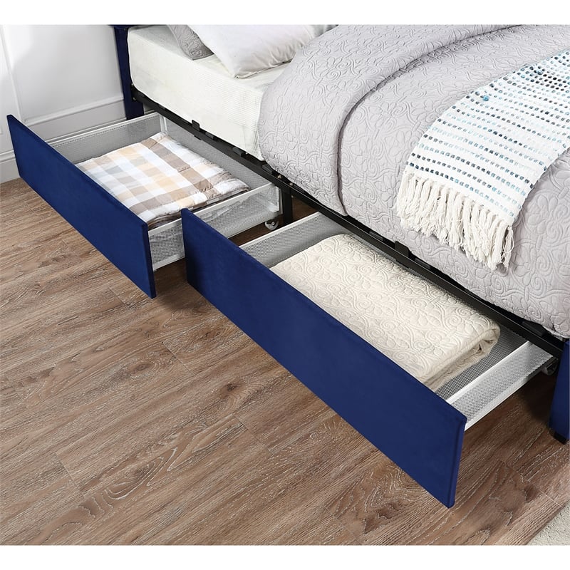 Furniture of America Alameda Fabric Upholstered Queen Bed with Drawers in Navy
