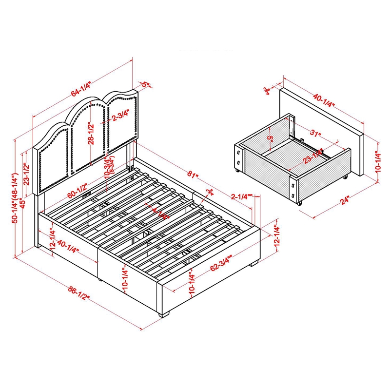 Furniture of America Alameda Fabric Upholstered Queen Bed with Drawers in Navy