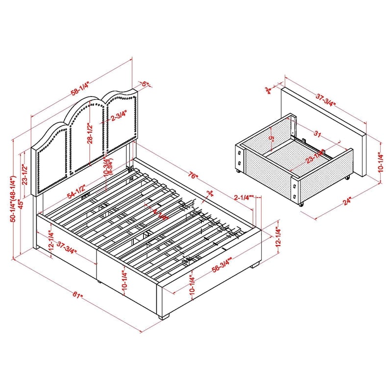 Furniture of America Alameda Fabric Upholstered Full Bed with Drawers in Navy