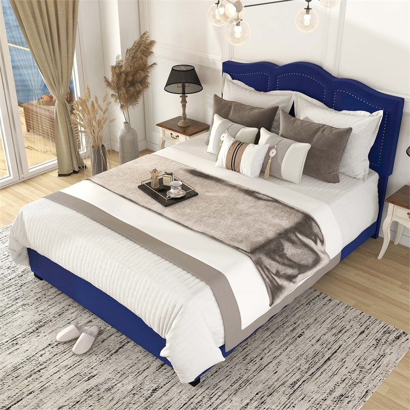 Furniture of America Alameda Fabric Upholstered Full Bed with Drawers in Navy