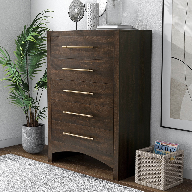 Furniture of America Irvine Contemporary Wood 5-Drawer Chest in Walnut