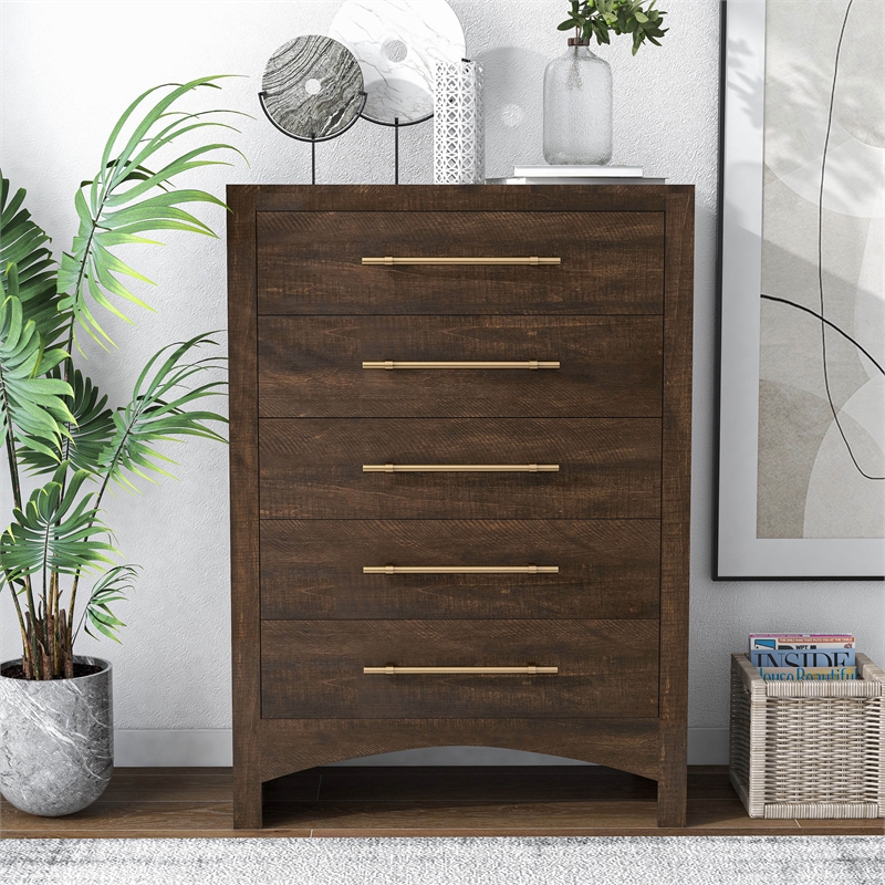 Furniture of America Irvine Contemporary Wood 5-Drawer Chest in Walnut