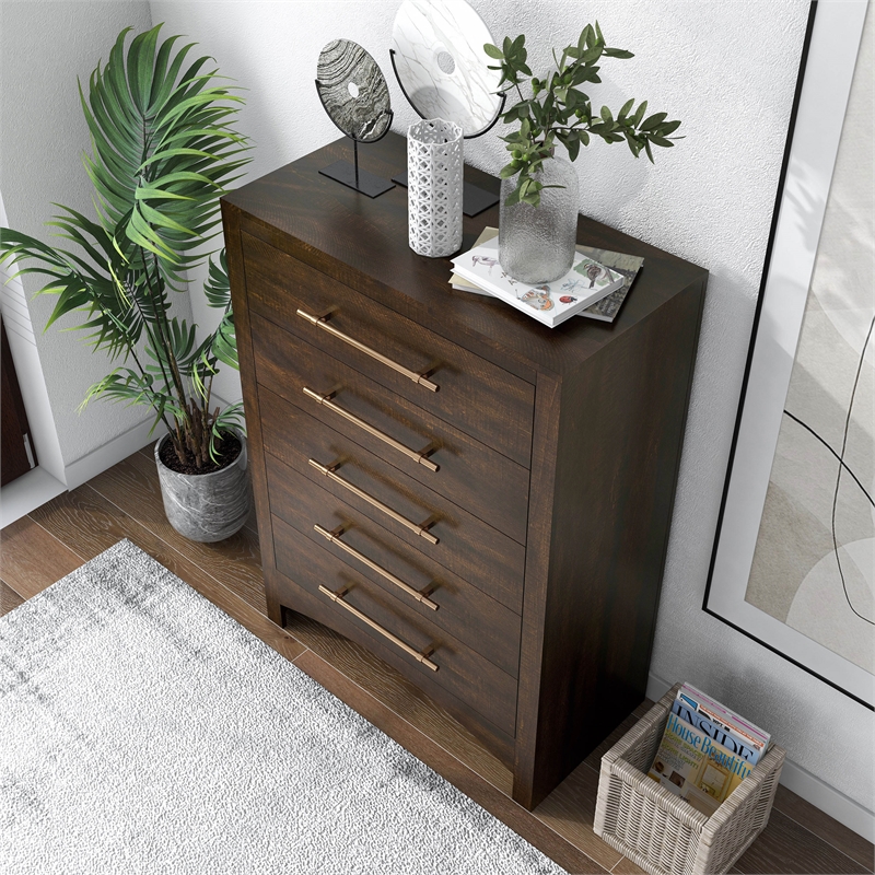 Furniture of America Irvine Contemporary Wood 5-Drawer Chest in Walnut