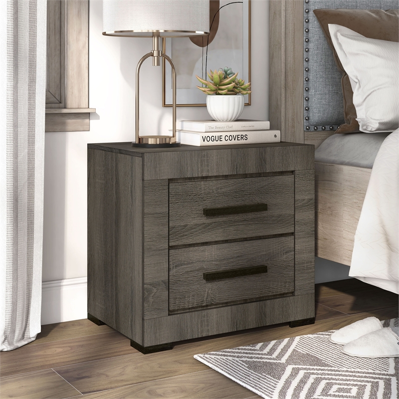 Furniture of America Stockton Farmhouse Wood 2-Drawer Nightstand in Gray