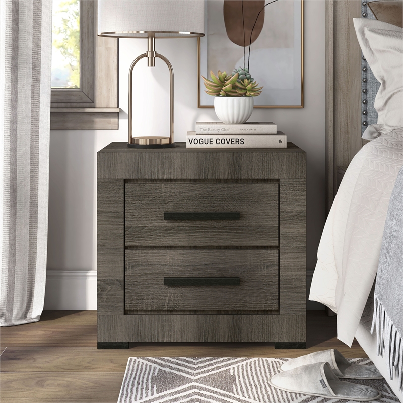 Furniture of America Stockton Farmhouse Wood 2-Drawer Nightstand in Gray