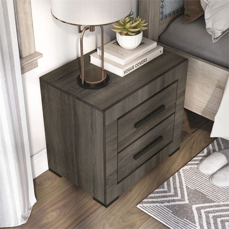 Furniture of America Stockton Farmhouse Wood 2-Drawer Nightstand in Gray