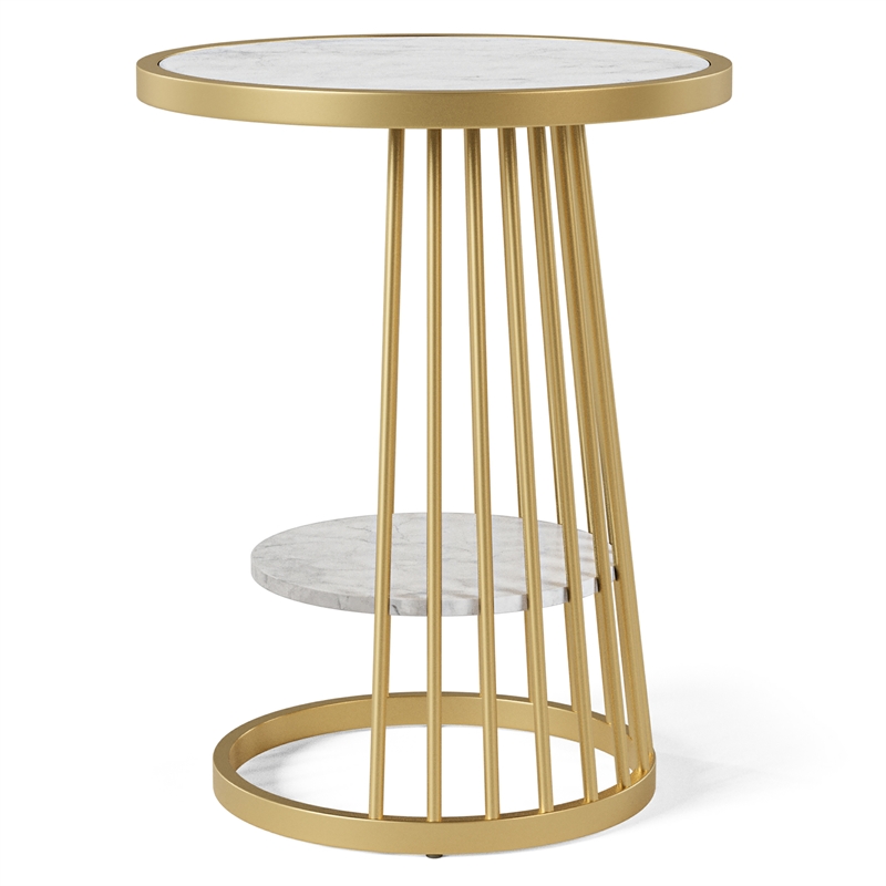 Furniture of America Amador Metal 1-Shelf Side Table in Gold and White
