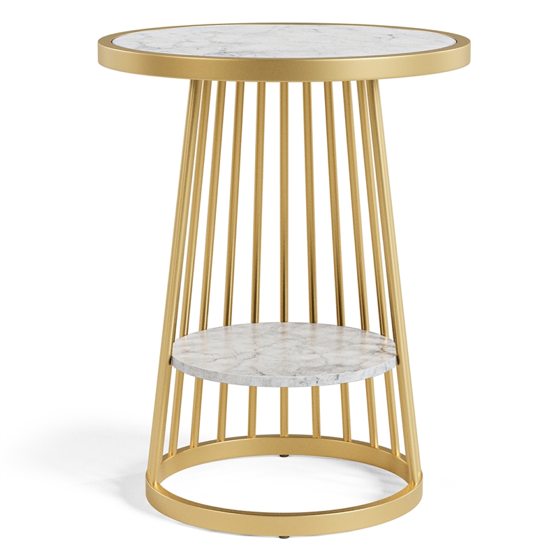 Furniture of America Amador Metal 1-Shelf Side Table in Gold and White