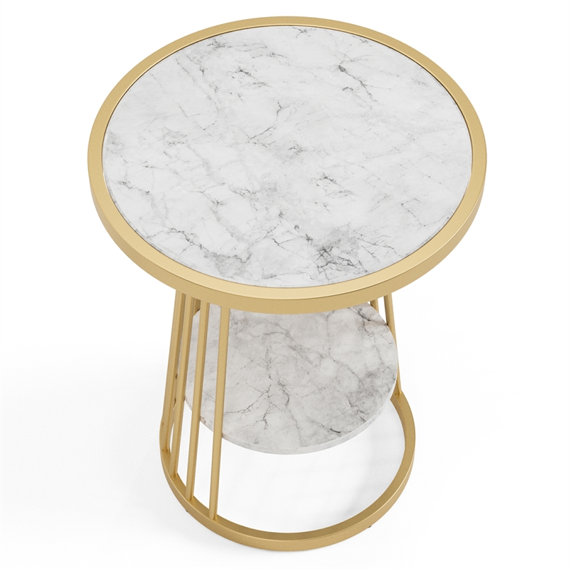 Furniture of America Amador Metal 1-Shelf Side Table in Gold and White