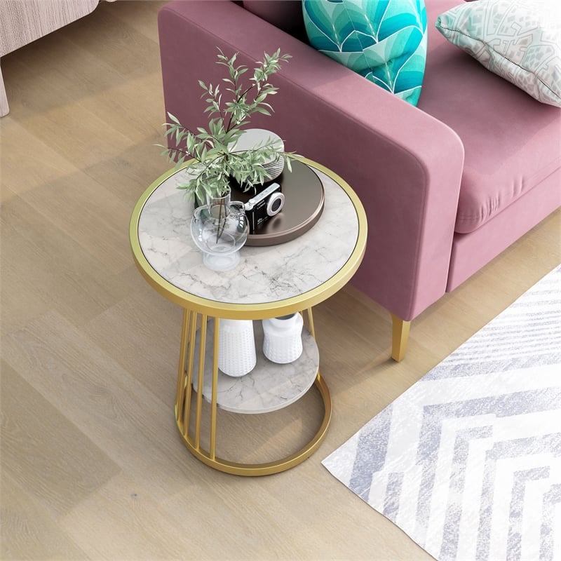 Furniture of America Amador Metal 1-Shelf Side Table in Gold and White